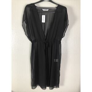Ekouaer Women's Chiffon Sheer Cardigan Cover Ups Drawstring Black Size XL